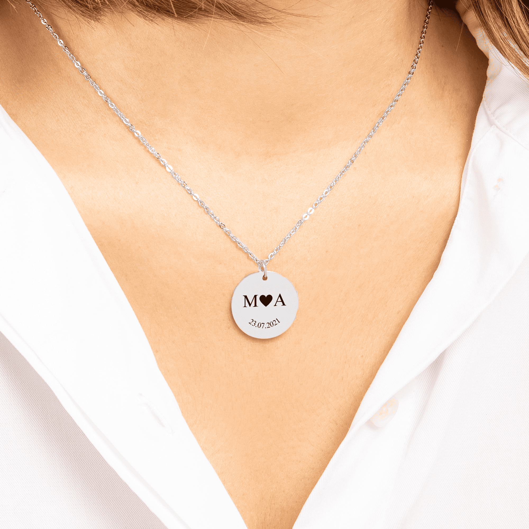 Personalisierte Coin Kette – Initialen & Datum Gravur