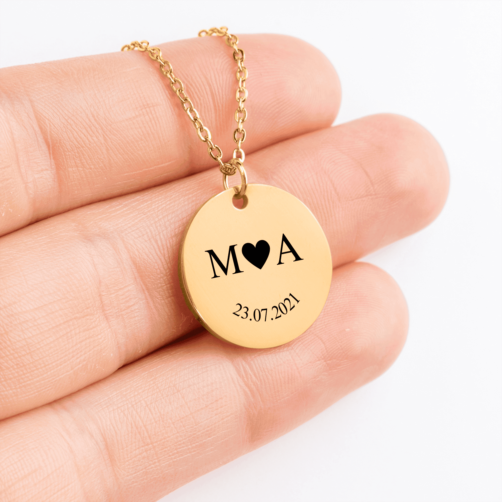 Personalisierte Coin Kette – Initialen & Datum Gravur